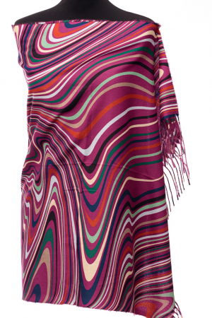 Eșarfe tip Cashmere - Esarfa din casmir cu linii curbe multicolore pe fond mov zmeura