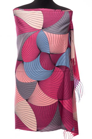 ACCESORII DAMĂ - Esarfa din casmir cu jocuri de linii multicolore predominant mov zmeura