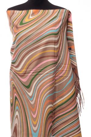 Eșarfe tip Cashmere - Esarfa din casmir cu linii curbe multicolore pe fond bej