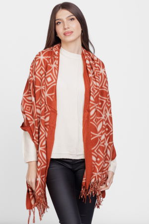 Eșarfe tip Cashmere - Esarfa din casmir cu motive geometrice bej pe fond caramiziu