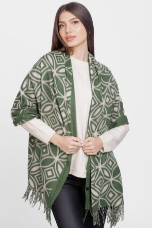 ACCESORII DAMĂ - Esarfa din casmir cu motive geometrice bej pe fond verde