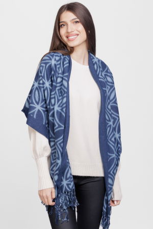 ACCESORII DAMĂ - Esarfa din casmir cu motive geometrice bleu pe fond bleumarin
