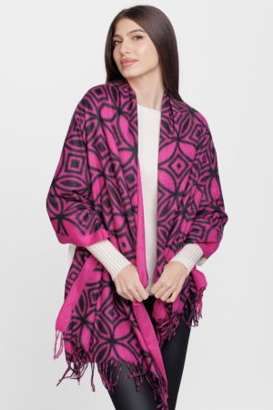 Eșarfe tip Cashmere - Esarfa din casmir cu motive geometrice negre pe fond fucisa