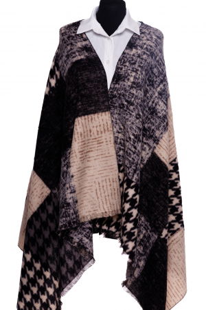 ACCESORII DAMĂ - Esarfa din casmir cu patrate si jocuri de linii in nuante de bej si negru