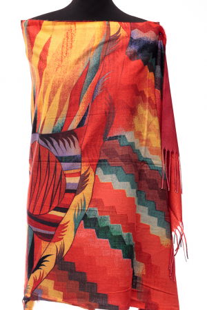 Eșarfe tip Cashmere - Esarfa din casmir joc alegoric in culori intense de rosu