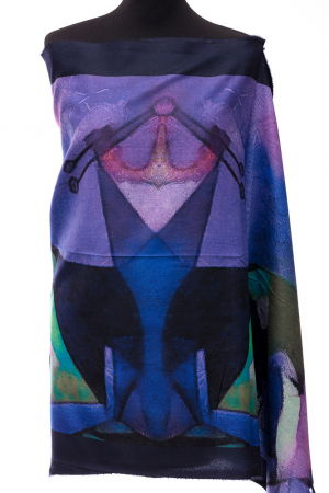 ACCESORII DAMĂ - Esarfa din casmir pictura abstracta in culori intense de bleumarin si indigo