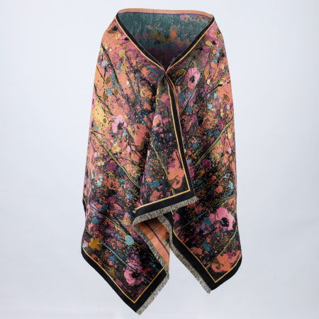 Esarfa din lana si bumbac cu imprimeu floral cu mov, galben si negru [2]