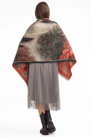 Esarfa din lana si bumbac cu imprimeu pictural cu corai, rosu si verde [1]