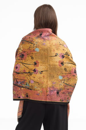 Esarfa din lana si bumbac cu imprimeu floral cu mov, galben si negru [1]