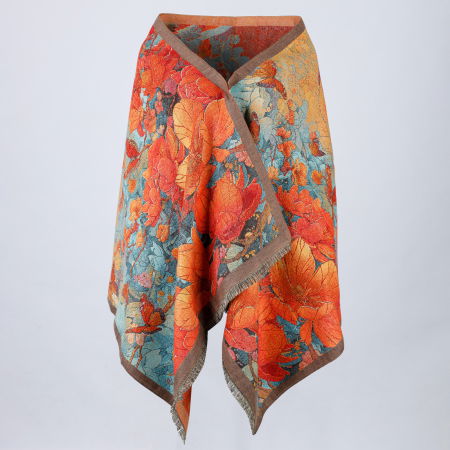 Esarfa din lana si bumbac cu imprimeu vibrant cu portocaliu si bejuri [2]