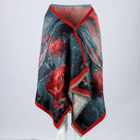 Esarfa din lana si bumbac cu imprimeu vibrant cu rosu si verde [2]