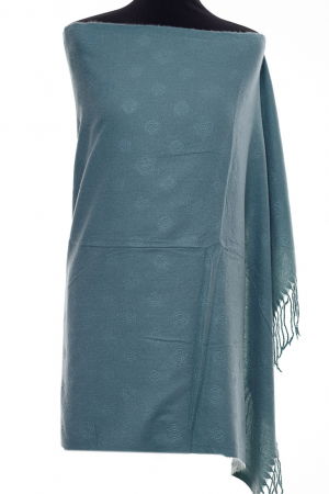 Eșarfe tip Cashmere - Esarfa dreptunghiulara turcoaz prafuit din cashemere cu modele embosate