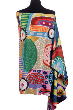Esarfa dreptunghiulara cu doua fete, din matase, cu inimi multicolore dupa Kandinski [1]
