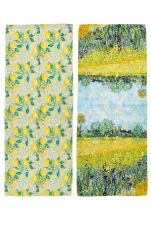 Esarfa dreptunghiulara cu doua fete, din matase, cu imprimeu fresh cu lamai pe fond verde menta [1]