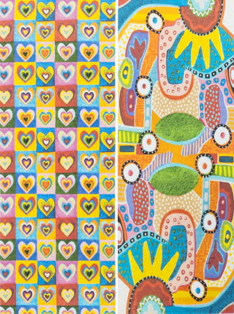 Esarfa dreptunghiulara cu doua fete, din matase, cu inimi multicolore dupa Kandinski [3]