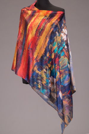 Eșarfe din Mătase - Esarfa dreptunghiulara cu doua fete, din matase, imprimata cu reproduceri dupa picturi celebre