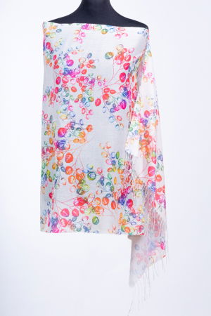 Eșarfe din Vâscoză - Esarfa dreptunghiulara cu imprimeu flori de cires pe fond bej, din vascoza