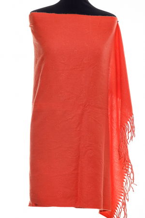 Eșarfe tip Cashmere - Esarfa dreptunghiulara portocalie din cashemere cu modele embosate