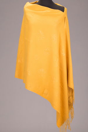 Eșarfe tip Cashmere - Esarfa cashmere dreptunghiulara mustar cu modele embosate