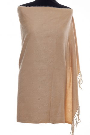 Esarfa dreptunghiulara bej din cashemere cu modele embosate