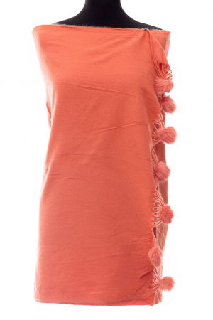 Eșarfe tip Cashmere - Esarfa din casmir cu ciucuri din blanita naturala, portocalie