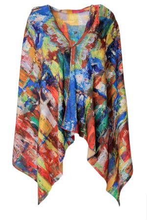 Esarfa dreptunghiulara premium cu doua fete, din matase, cu imprimeu multicolor abstract [1]