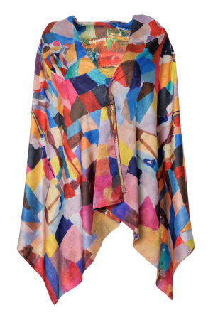 Eșarfe din Mătase - Esarfa dreptunghiulara premium cu doua fete, din matase, cu imprimeu multicolor abstract