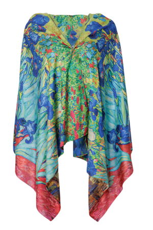 Eșarfe din Mătase - Esarfa dreptunghiulara premium cu doua fete, din matase, dupa pictura "Irisi" a lui Van Gogh