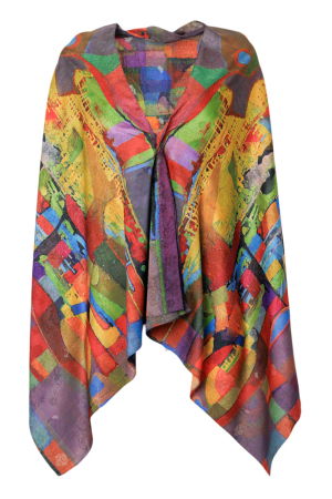 Esarfa dreptunghiulara premium cu doua fete, din matase, cu imprimeu multicolor cubist [1]