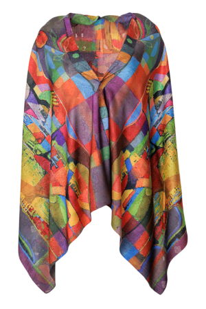 Eșarfe din Mătase - Esarfa dreptunghiulara premium cu doua fete, din matase, cu imprimeu multicolor cubist