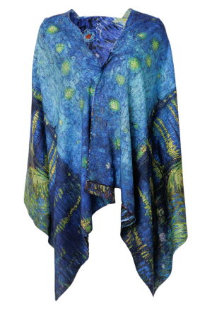 Esarfa dreptunghiulara premium cu doua fete, din matase, dupa pictura celebra a lui Van Gogh "Noapte Instelata" [1]