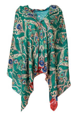 Esarfa dreptunghiulara premium cu doua fete, din matase, cu imprimeu cal alb pe fond turcoaz [1]