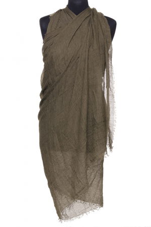 Esarfa dreptunghiulara tip pareo cu aspect creponat din vascoza, kaki