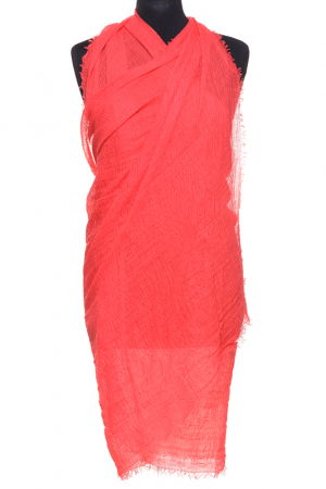 Eșarfe din Vâscoză - Esarfa dreptunghiulara tip pareo cu aspect creponat din vascoza, rosu corai