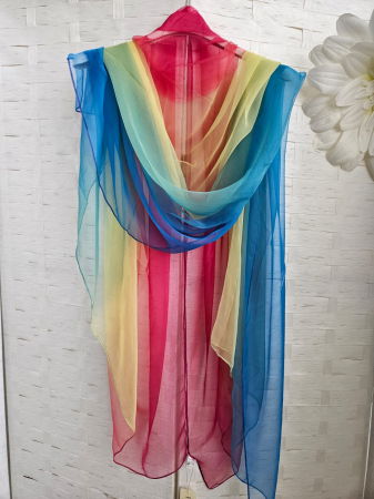 PLAJĂ SI VACANȚĂ - Esarfa dreptunghiulara tip pareo, cu dungi late albastru, galben si fucsia