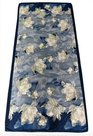 Eșarfe și Fulare de Damă - Esarfa dreptunghiulara tip pareo, cu imprimeu floral cu alb. gri si bleumarin