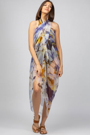 ACCESORII DAMĂ - Esarfa dreptunghiulara tip pareo, Silk Feeling, cu nuante de galben si violet