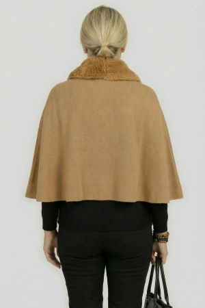 Eșarfă eleganta cu blăniță ecologică pe centru și franjuri, camel [1]