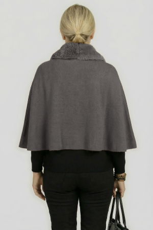 Eșarfă eleganta cu blăniță ecologică pe centru și franjuri, gri [1]