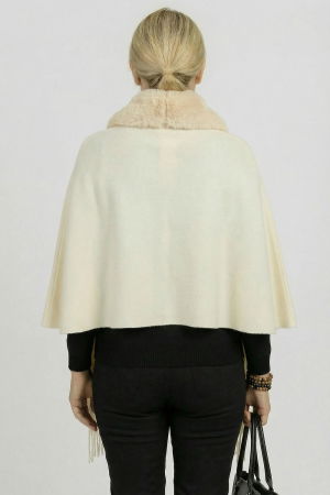 Eșarfă eleganta cu blăniță ecologică pe centru și franjuri, ivory [1]