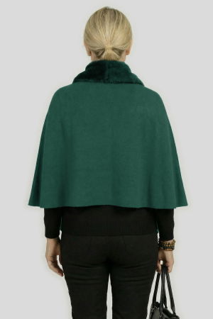 Eșarfă eleganta cu blăniță ecologică pe centru și franjuri, verde inchis [1]