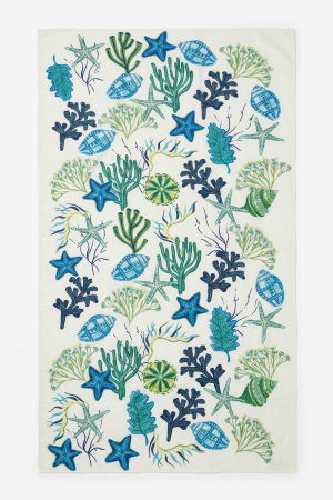 Esarfa mare dreptunghiulara tip pareo, cu imprimeu marin, exotic verde si albastru pe fond alb, din bumbac [1]