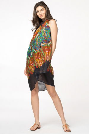 Esarfa mare dreptunghiulara tip pareo, cu imprimeu multicolor pe fond negru, din bumbac [1]