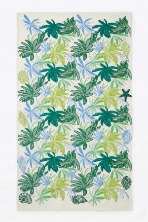 Esarfa mare dreptunghiulara tip pareo, cu imprimeu vegetal exotic verde pe fond alb, din bumbac [1]