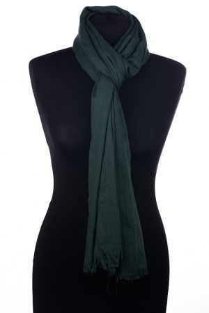 Esarfa mare dreptunghiulara tip pareo din bumbac usor creponat, verde inchis [1]