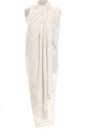 Eșarfe tip Pareo - Esarfa mare dreptunghiulara tip pareo din vascoza si casmir usor creponat, alb ivori