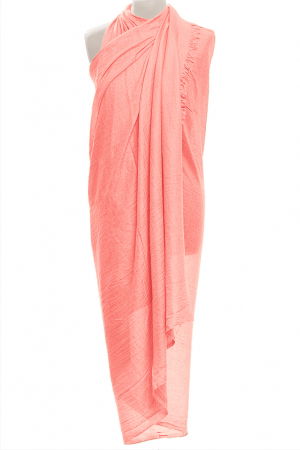 Eșarfe tip Pareo - Esarfa mare dreptunghiulara tip pareo din vascoza si casmir usor creponat, roz somon