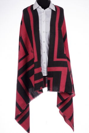 Eșarfe tip Cashmere - Esarfa mare tip sal cu dubla fata, imprimeu joc de linii cu negru si fucsia inchis