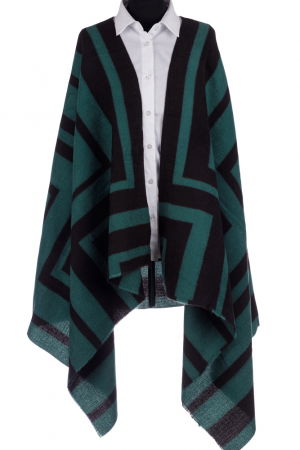 Eșarfe tip Cashmere - Esarfa mare tip sal cu dubla fata, imprimeu joc de linii cu negru si verde