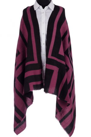 Eșarfe tip Cashmere - Esarfa mare tip sal cu dubla fata, imprimeu joc de linii cu negru si mov zmeura